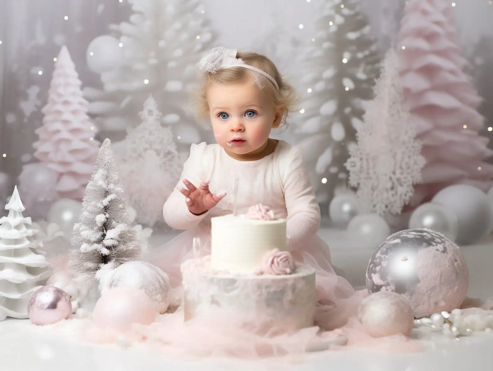 Mehofond Photography Background Pink Winter Wonderland Christmas Xmas Trees Kids Birthday Portrait Decor Backdrop Photo Studio