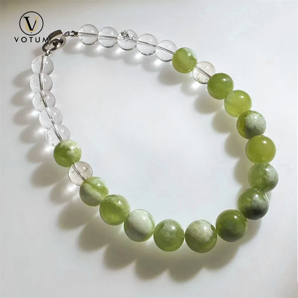 Votum Natural Serpentine Jade White Azeztulite Quartz Beaded Choker Necklace for Women Crystal Healing Stone Necklaces Jewelry