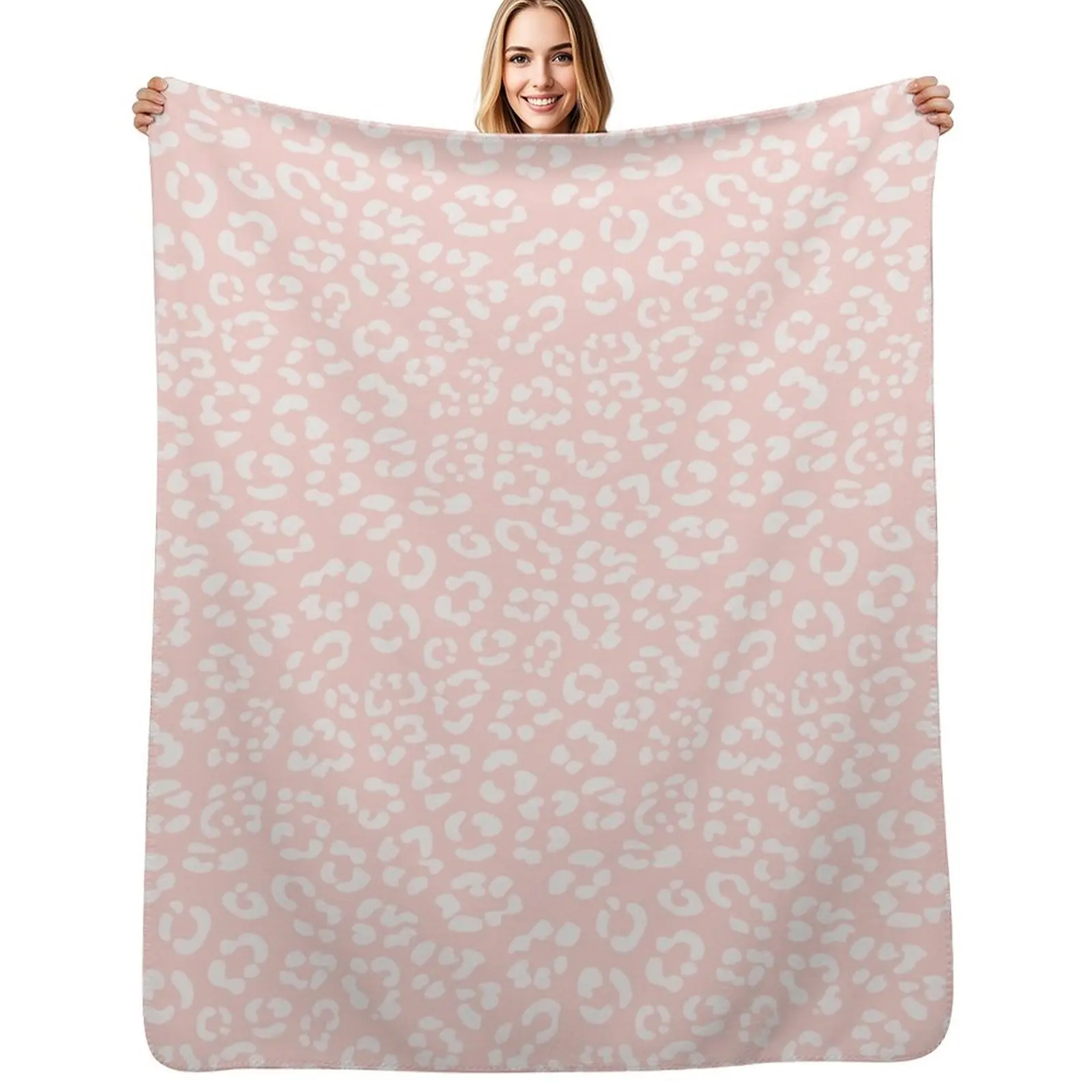 Leopard Print Pattern - Blush Pink and White - Pastel Throw Blanket Blankets For Bed Flannel Fabric Large Retros Sofa Blankets