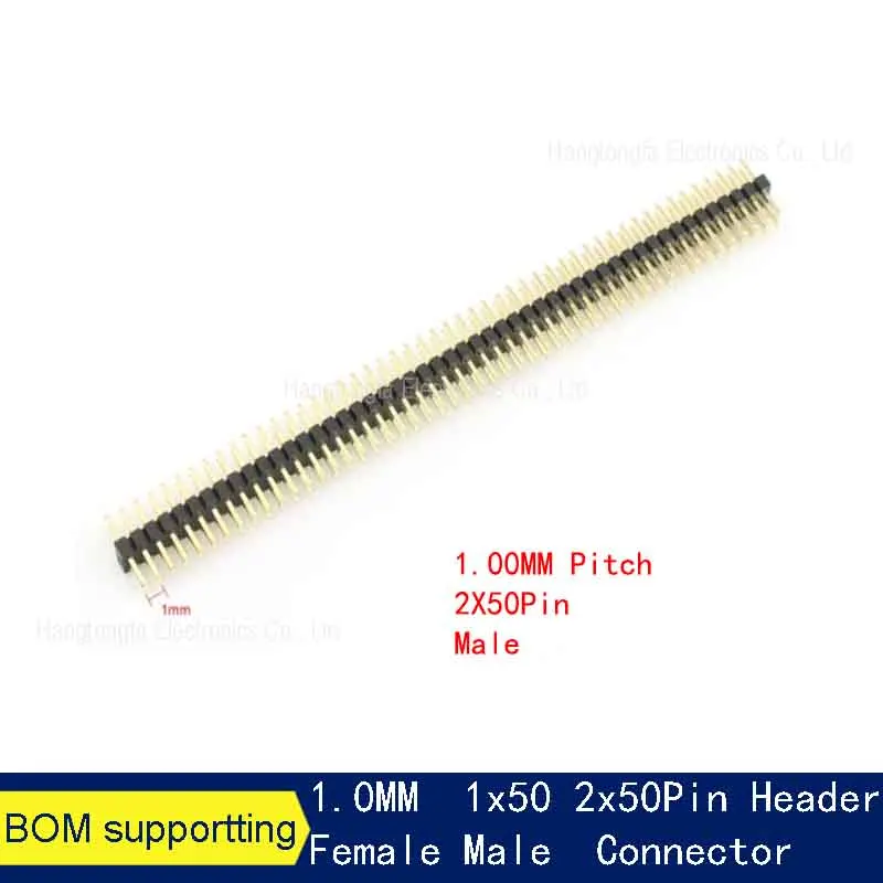 5pcs 1mm 1.0mm Pitch Gold Plated 50P 1x50 2x50 Pin Female Male Header Strip Double Single Row Right Angle SMT Straight Connector