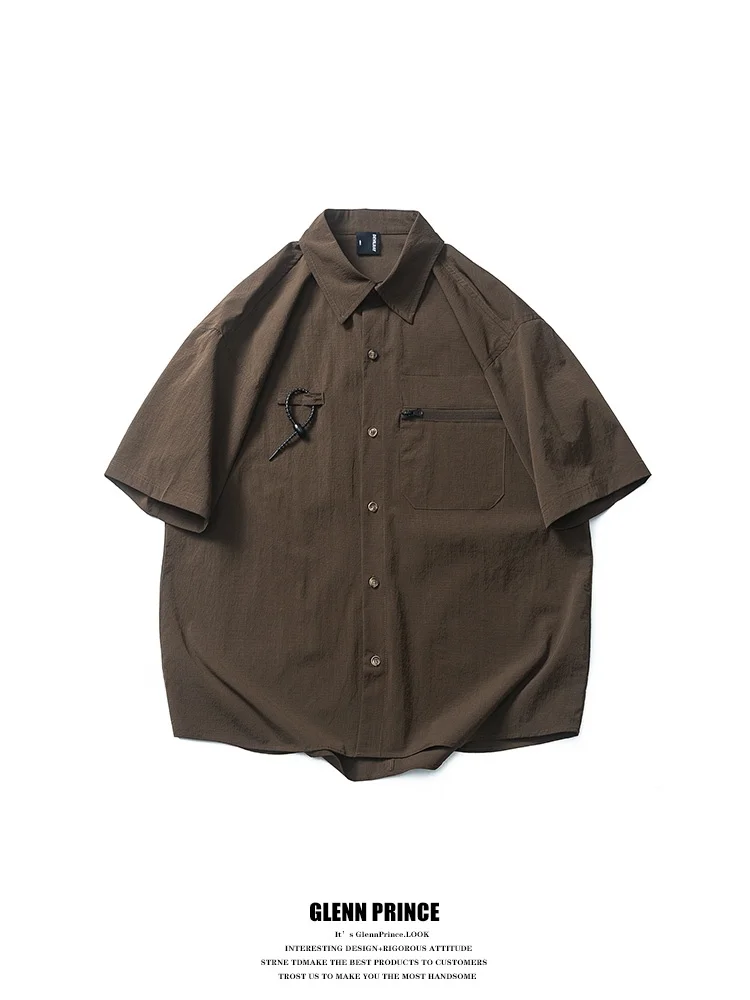 

GPstudio Японская однотонная рубашка с молнией и коротким рукавом, рабочая одежда, мужская летняя новая усовершенствованная универсальная рубашка