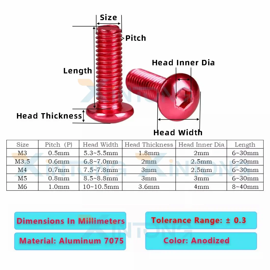 2/10Pcs M3 M3.5 M4 M5 M6 Aluminum Pan/Button Head Socket Cap Screws Allen Hex Bolts Anodizing Dark Red