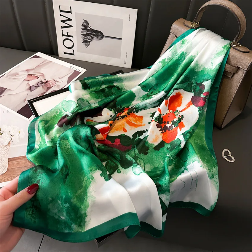 Colorful Graffiti Flower Print Kerchief Luxury Shawls High quality Square Headcloth Fashion Silk Scarves Popular Sunscreen Scarf