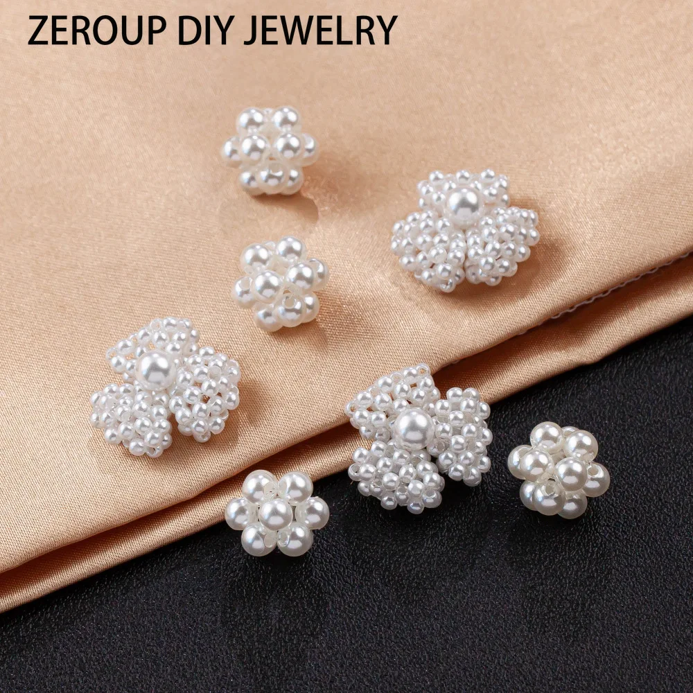 Japan and Korea imitation pearl crystal flower four-leaf clover DIY handmade headgear hair accessories earrings material4PCS