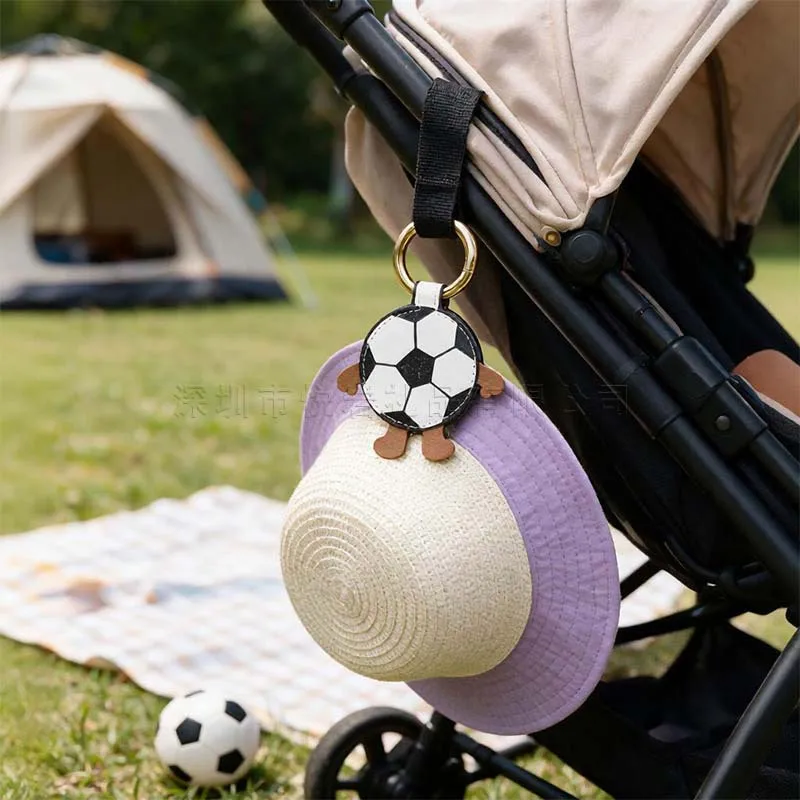 Soccer Pattern Pu Hat Clip Leather Cap Holder For Car Stroller Suitcase Sun Hat Storage Pendant Outdoor Travel Accessory
