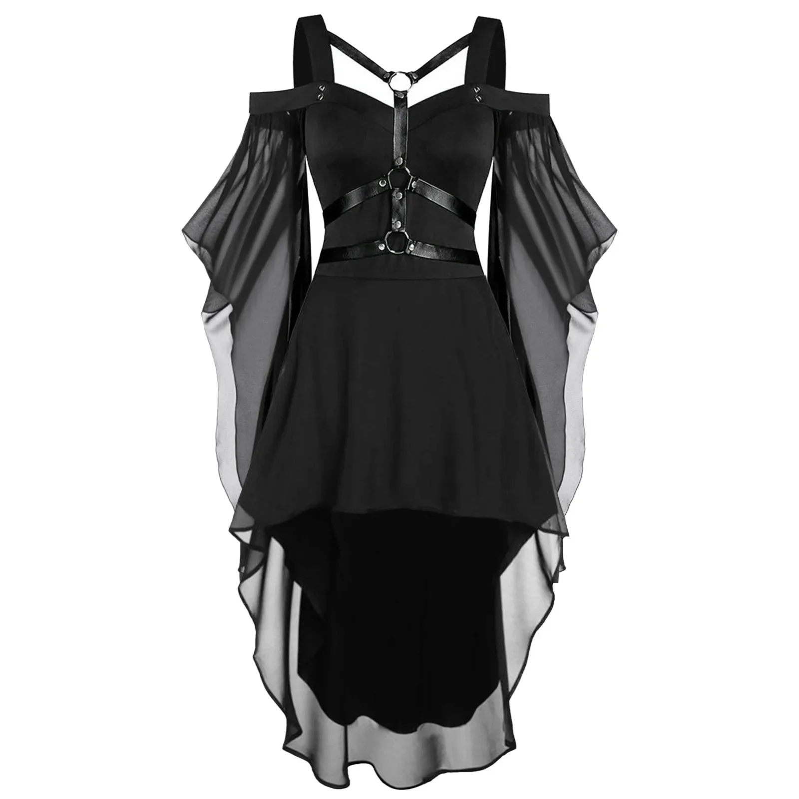 Gothic Style Long Dress Wide Hemline Irregular Splicing Women's Tank Top For Halloween Unique Fashion Statement Dress