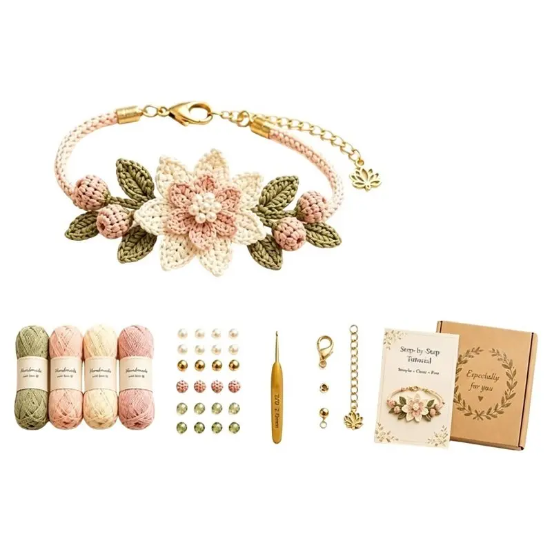 IALJ-Diy Botanical Bracelet Kit For Crochet Beginners Handmade Relaxing Bracelet Set For Crochet Practice