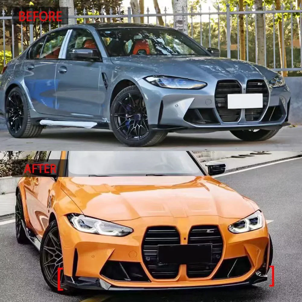 3 Stage Front Lip Spoiler Splitter M Performance For BMW G80 G82 G83 M3 M4 2021 2022 Glossy Black/Carbon Fiber Printed