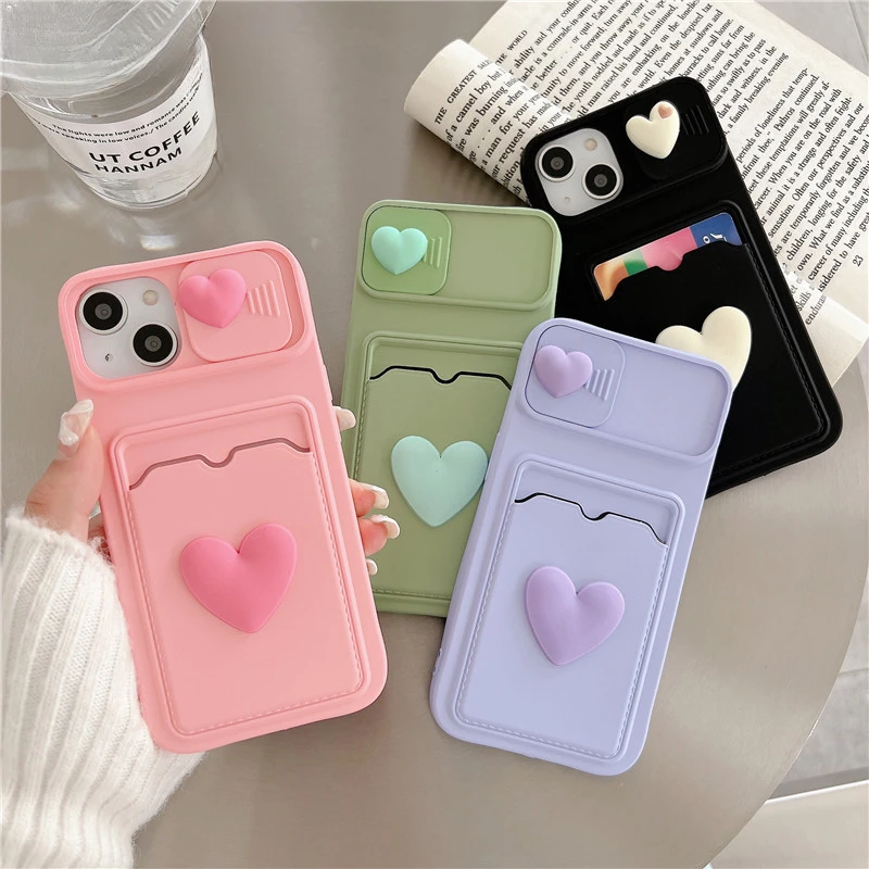 Simple Love Silicone Wallet Card Case For iPhone 15 14 13 12 11 Pro Max 7 8 Plus Case