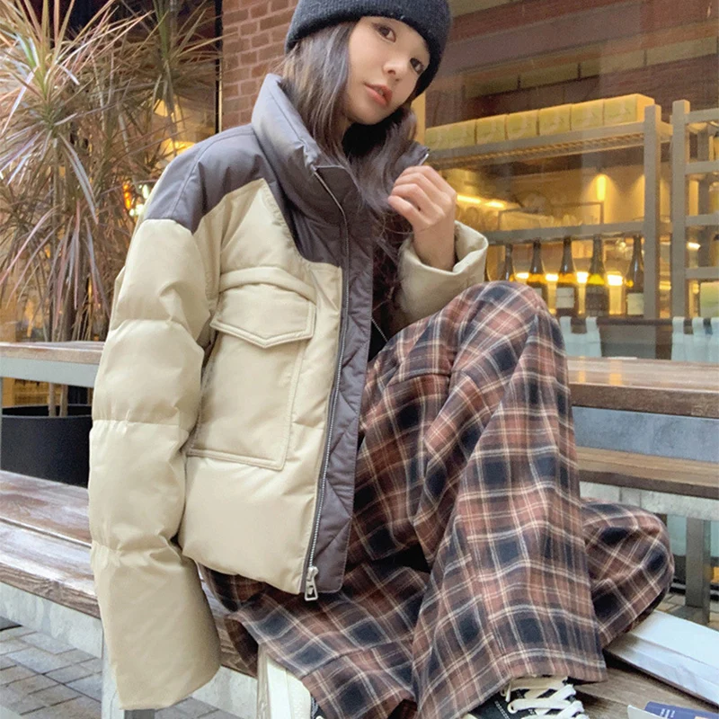 2025 inverno casaco feminino americano streetwear inchado acolchoado jaqueta de algodão mulher nova retro motocicleta retalhos algodão parkas casacos