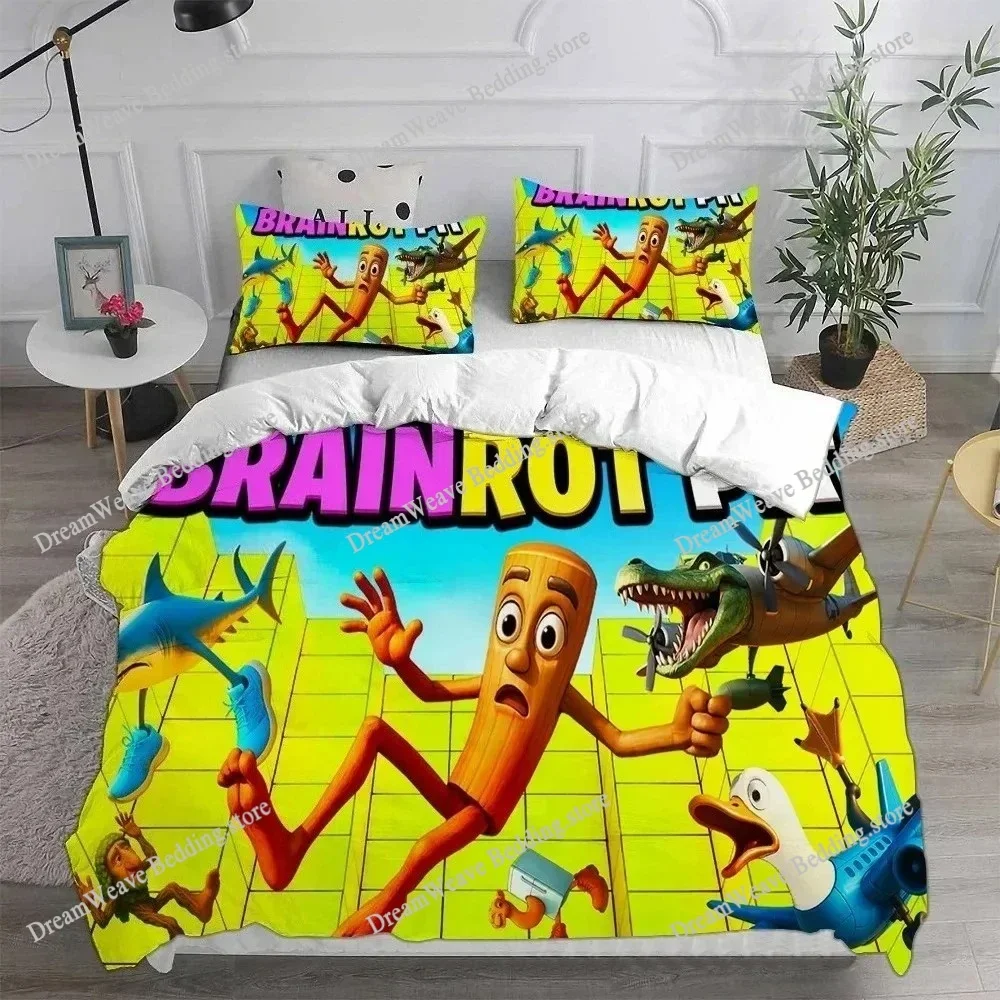 3D Print i-Italian b-Brainrot Bedding Set Duvet Cover Pillowcase Surreal AI Character Queen King Size Home Decor GiftFQH