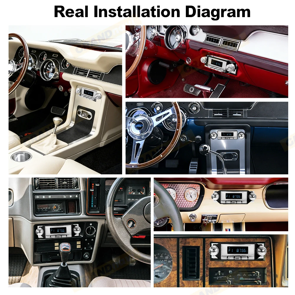 1DIN Retor Car Radio FM/AM/RDS Bluetooth MP3 Vintage Player For Ford F-Series Ranchero Bronco Mustang Galaxie Falcon Thunderbird