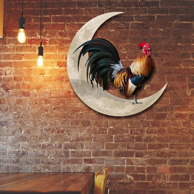 

Metal Wall Hanging Sign Rooster Moon Wall Decor Wall Unique Arts For Farmhouse Home Garden Decor Durable 45 X 45Cm