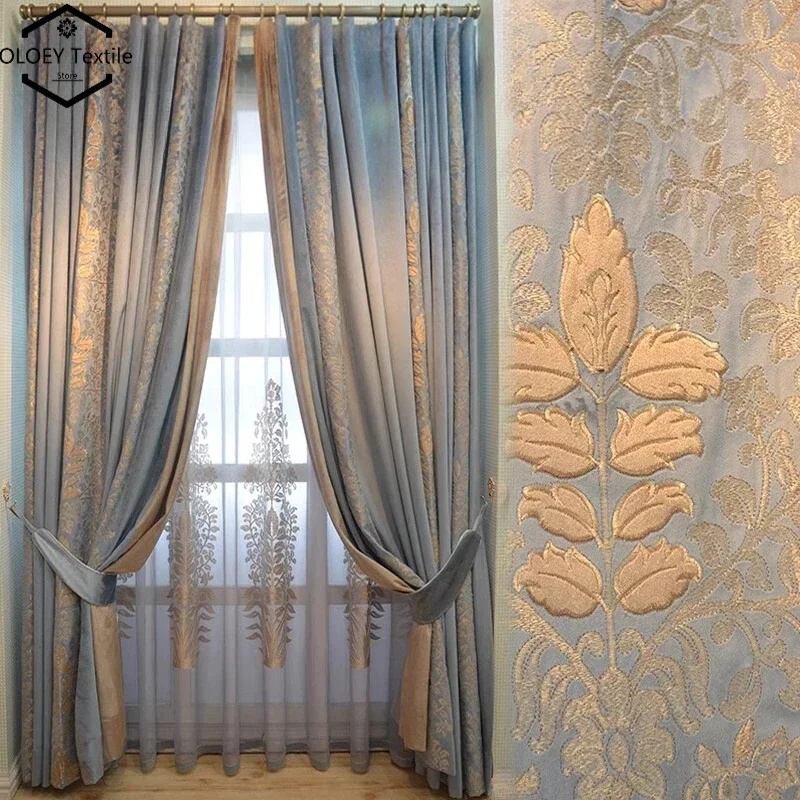 

Elegant Jacquard Chenille Blackout Curtains European Style for Living Room Bedroom Dining Room Custom Curtains with Rich Texture