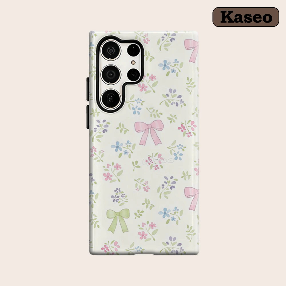 Kaseo Phone Case for Samsung Galaxy S26 S25 Ultra S24 S23 Ultra Plus Shockproof Double Layer Pastel Flower & Bow Cover