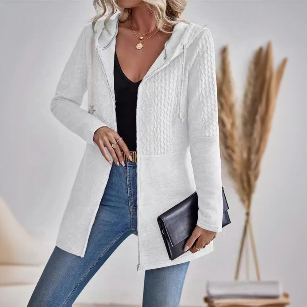 

Women's Simple Denim Jacket Autumn Lapel Hoodie Long Sleeve Zipper Plain Daily Regular Fit Style