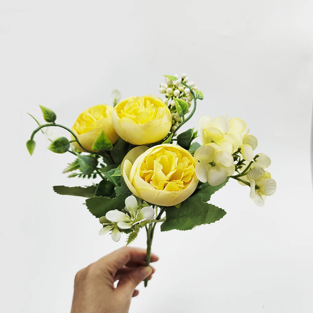 Rosafarbene künstliche Blumensträuße für Hochzeiten, 30 cm große Rosen-Pfingstrosen-Kunstblumen, Hochzeitsdekoration, Junggesellenabschied, Jubiläumsfeier – Detail 6