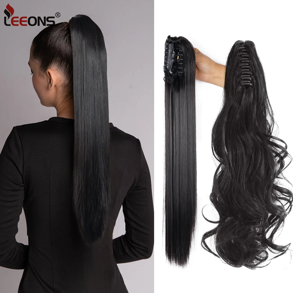 

Leeson 22Inch Long Straight Wavy Claw Clip On Ponytails Hair Extension Synthetic Pony tail Hair Fake Hair pieces For Women Girls