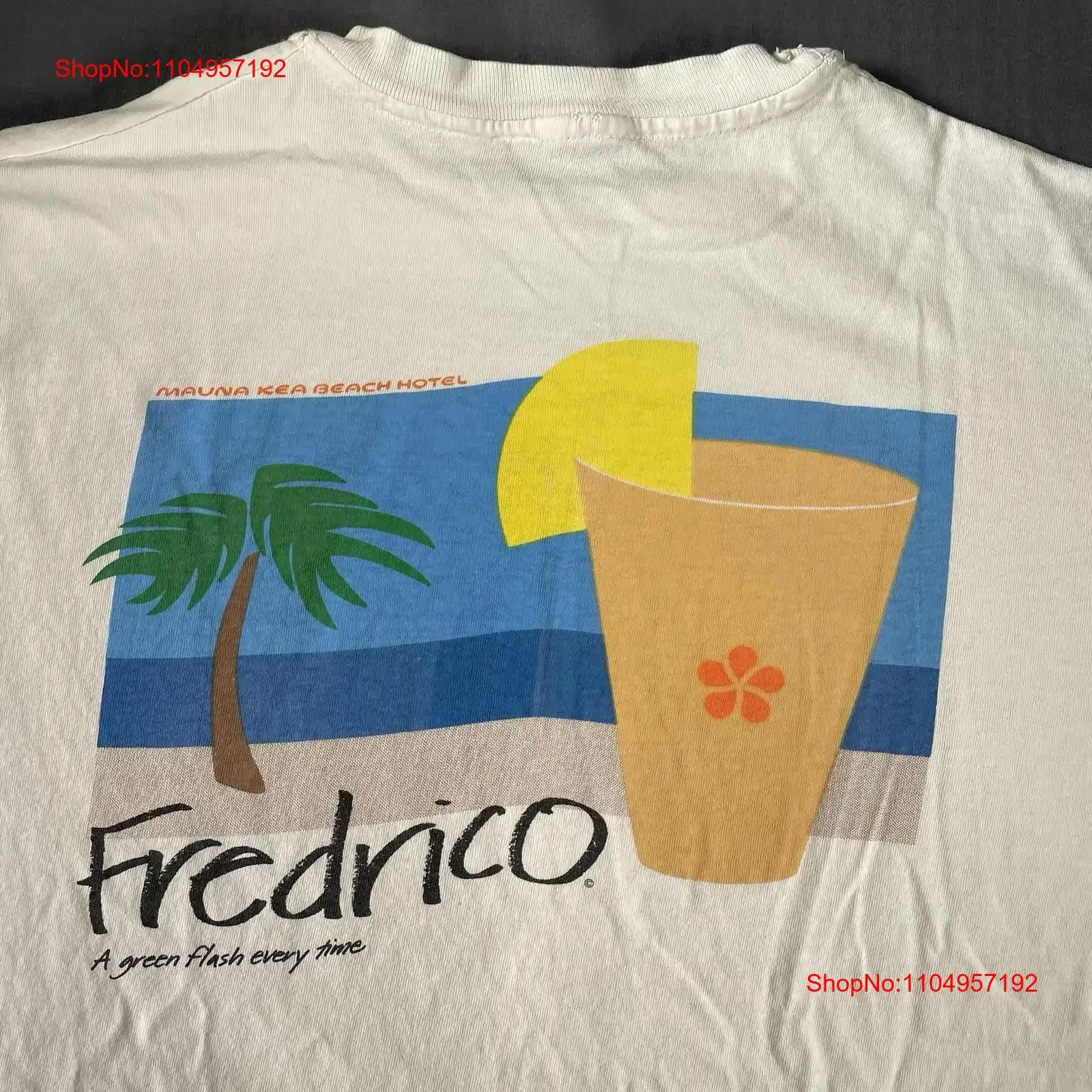 MAUNA KEA Beach Hotel T Shirt Mens Large Hibicus Hawaiian Flower Fredrico Drink vintage Washed Casual designer clothes
