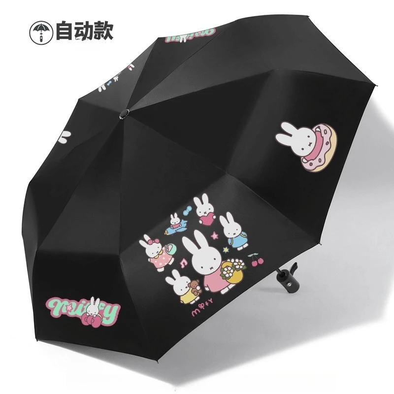 Miffy vollautomatischer Regenschirm mit hochwertigem Cartoon-Print, verdickter schwarzer Beschichtung, geeignet für Sonnenschutz und Regenschutz sowie UV-Schutz. – Detail 3