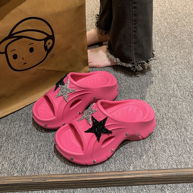 Women's Shoes 36-41 Trendy Sequin Slippers Platform Outdoor Sandals Comfortable Heightened Slippers New Fashion Casual Shoes