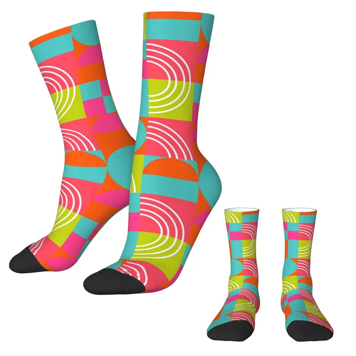 Bright Color Block Socks Autumn Geometric Stockings Elegant Women Men Warm Soft Socks Printed Outdoor Anti Sweat Socks