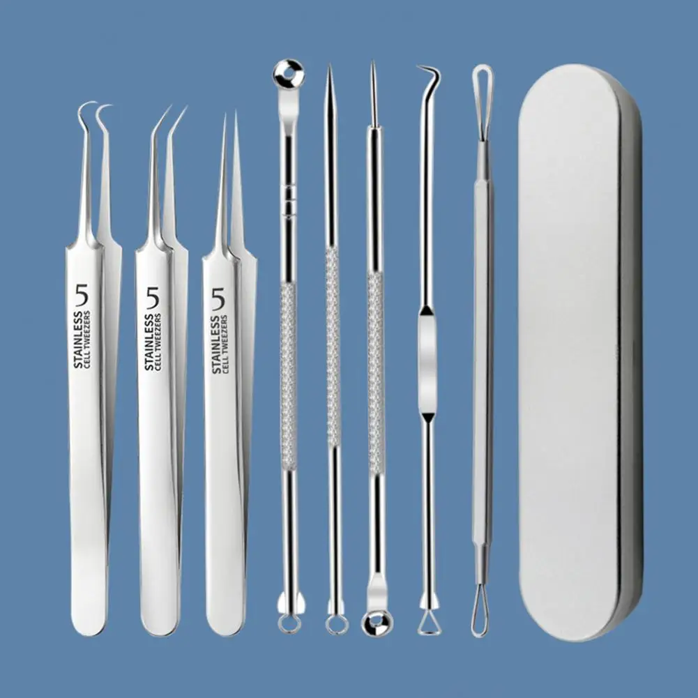 Blackhead Remover Tweezers Set Stainless Steel Acne Blackhead Needle Kit Non-slip Handle Pimple Squeezing Tool Skin Care