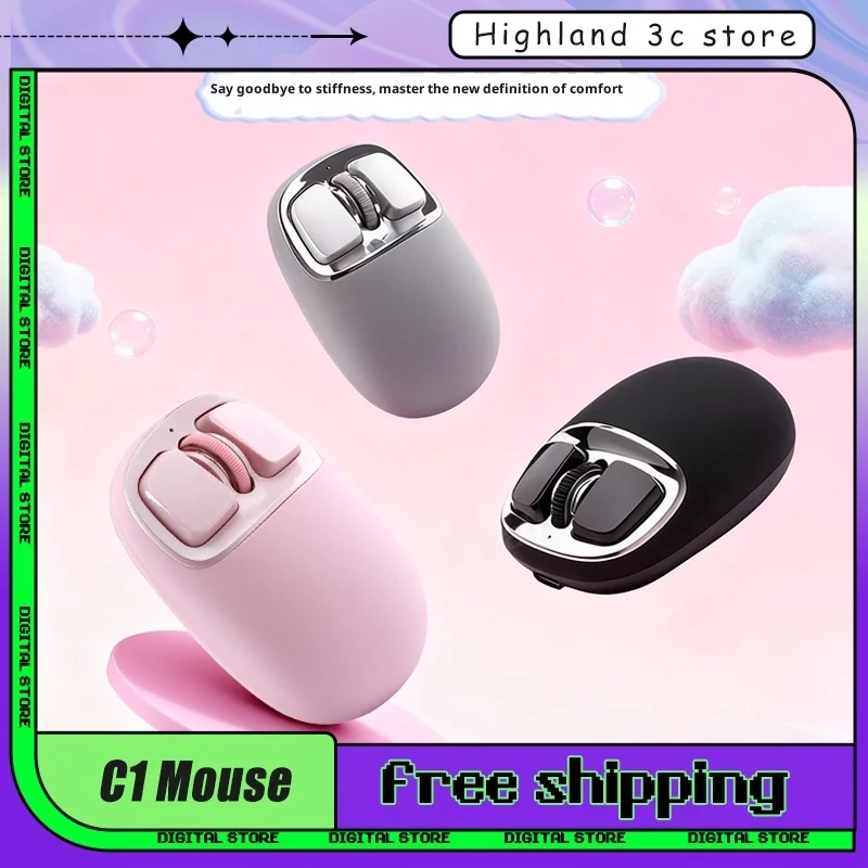 

YUNZII C1 Mouse Puff 3mode Wireless Bluetooth Mouse 85g 500mHa Bass Key Scroll Wheel Gaming Mouse Optical Tracking Custom Mice