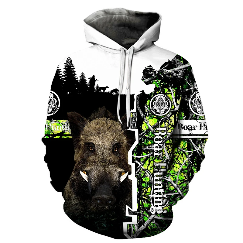 Animal Wilderness novità felpa con cappuccio da uomo stampata in 3D con cappuccio cacciatore di cinghiale Plus Size Street Wear Pullover abbigliamento sportivo Casual