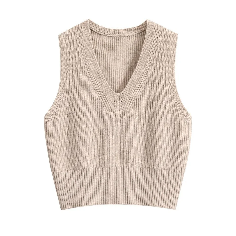 

Short Pure Color Knitted Vest Women's Spring Autumn Korean Style Layering Fashionable Sleeveless V-Neck Top Commute Style