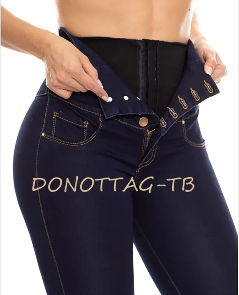 Denim Shapewear Pants With Built-in Buttons For Tummy Control Double Compression Raise Your Hips Sexy Women's High Waist Jeans