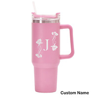 Personalized Monogrammed Tumbler with Handle 40oz, Letter J Tumblers Insulated Coffee Travel Cup, Custom Initial Gift for Women