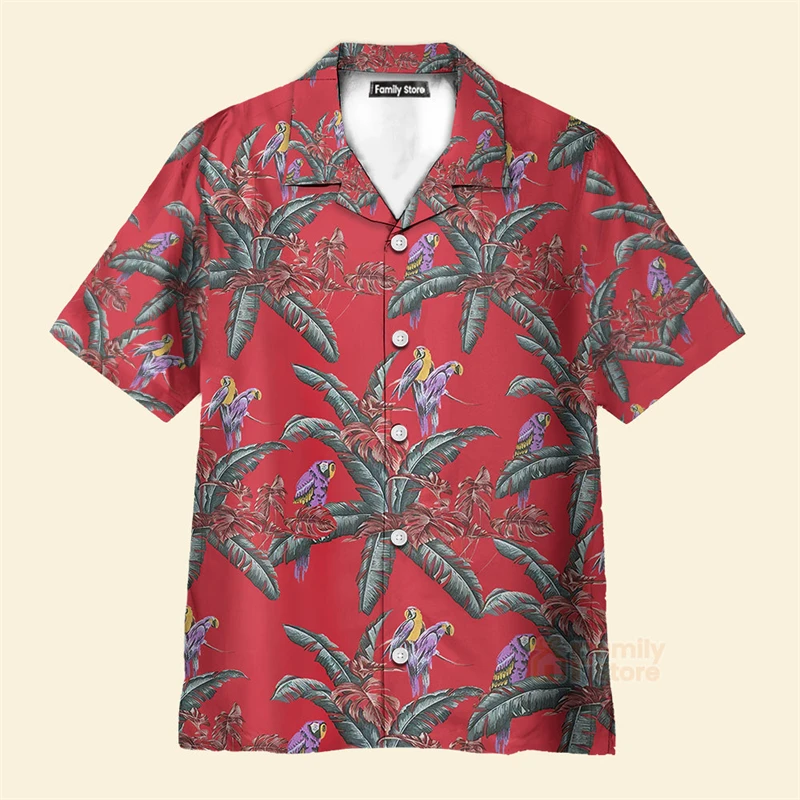 Red Series Tropical Floral Shirt Men 3d Printing Hawaiian Shirts Casual Vacation Lapel Camisa Fashion Beach Short Sleeve Blouse