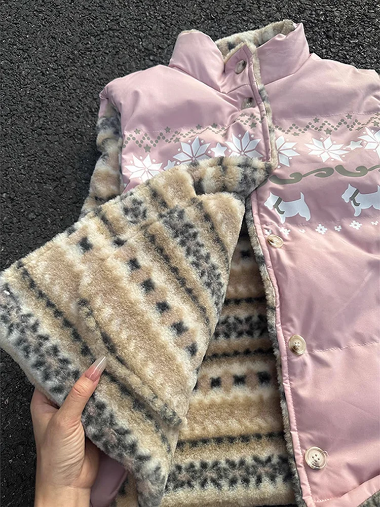 

Fur Lined Thiened Lamb Velvet Vest Women's Winter Outerwear Double-sided Wearable Warm Cotton Jaet Overlap oulder Coat