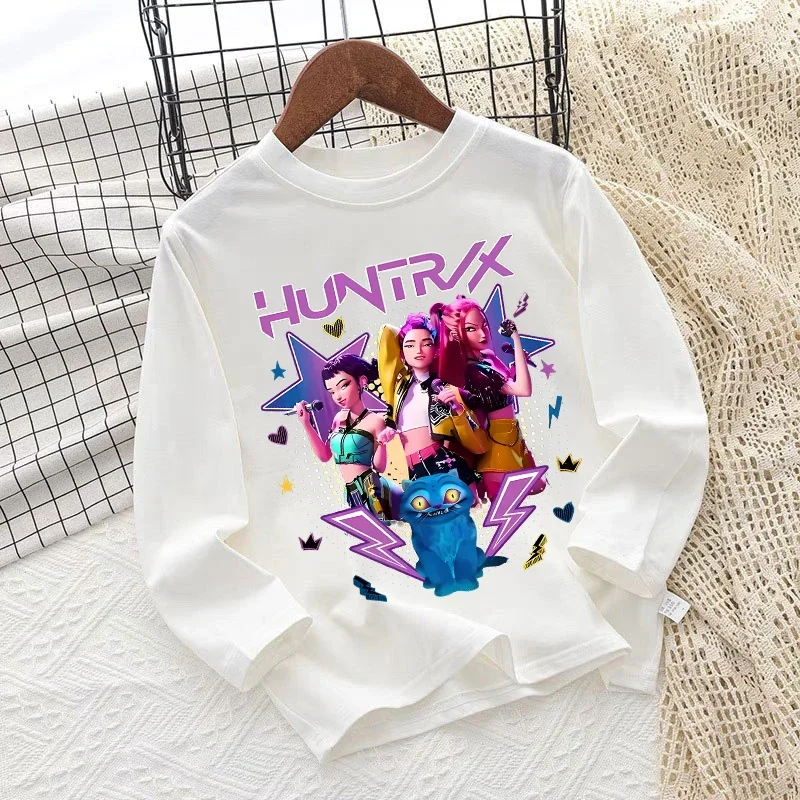 Koszulka z długim rękawem dla dzieci Kpop Demon Hunters, anime, kreskówka, urocze koszulki dla dziewczynek, wiosenno-jesienna moda, słodkie topy, prezenty