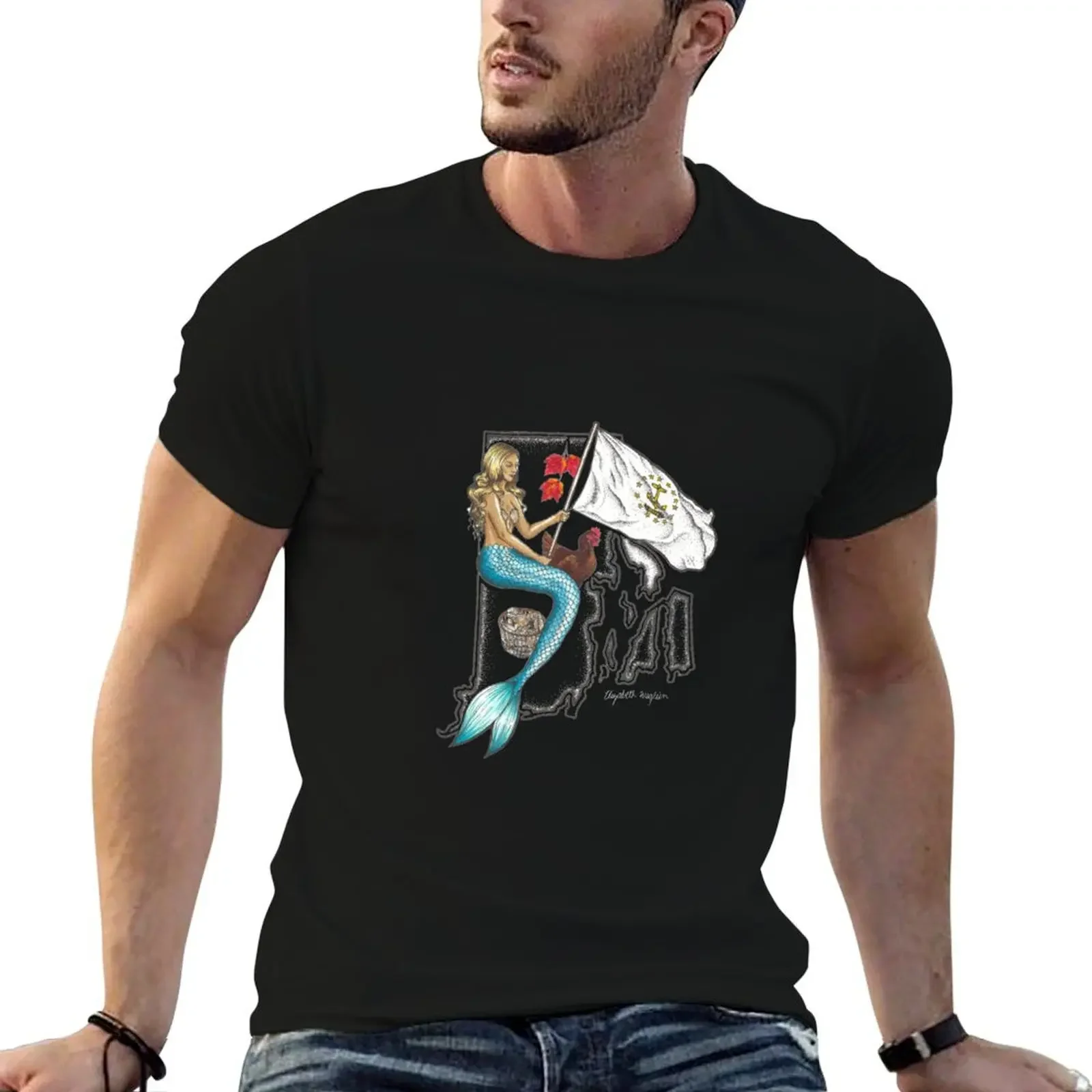 

Rhode Island Mermaid T-Shirt cotton graphic tees blanks shirts graphic tee men