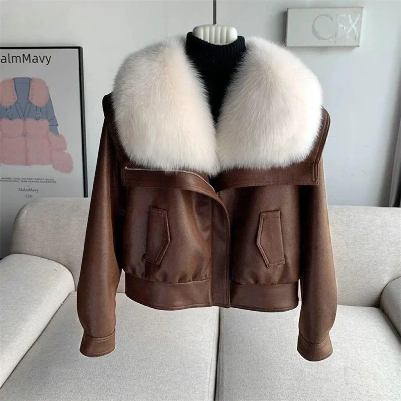 Women's Fur Coat 2025 Winter New Imitation Fox Fur Collar Coat Korean Version Motorcycle Thick Down Inner Liner Parker Overcoat
