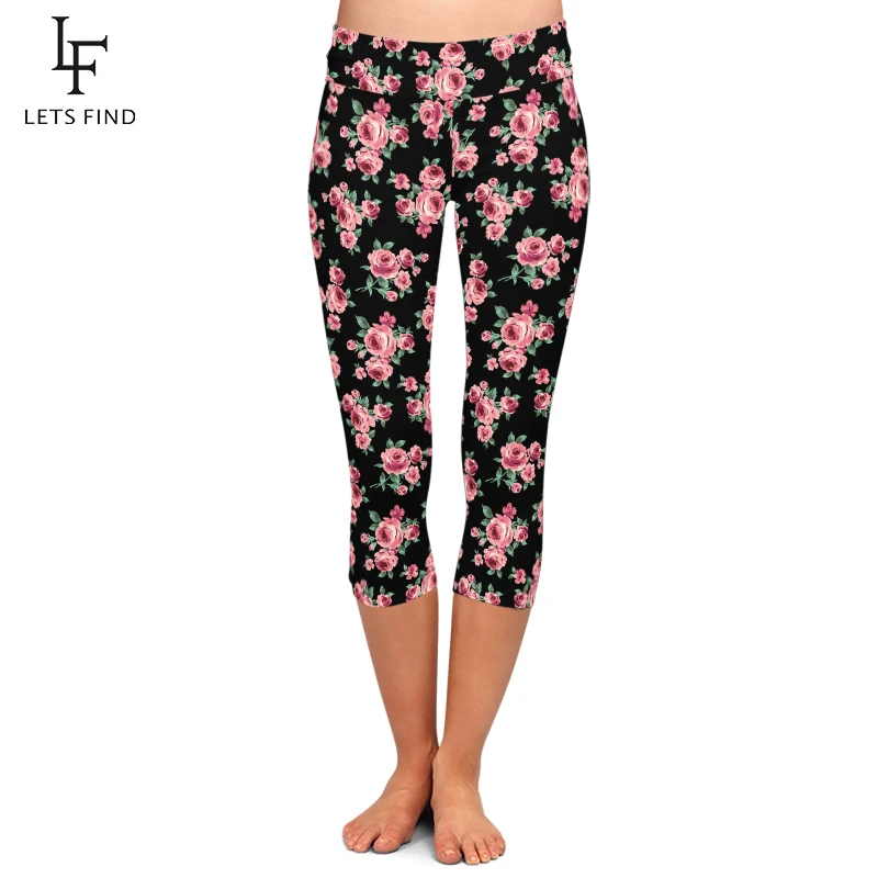 

LETSFIND Summer New Arrival Women Capri Leggings Fashion High Waist 3D Flowers Digital Print Fitness Sexy Stretch Girls Leggings