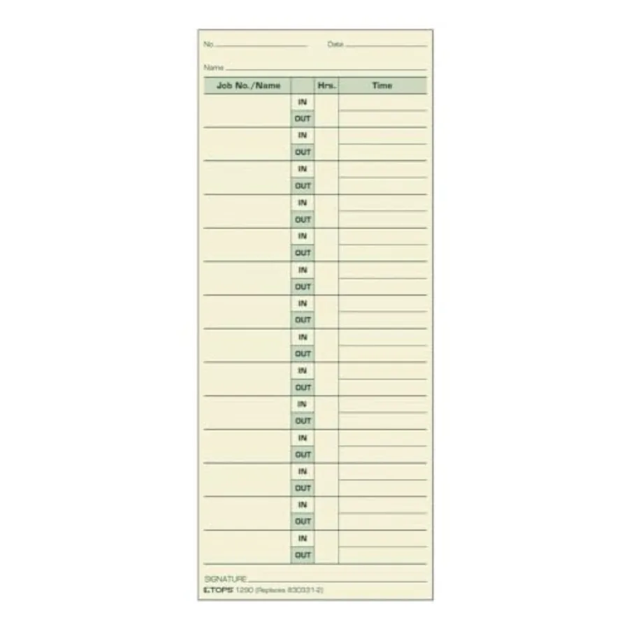 

Job Cards 2-Sided 3-1/2" x 8-1/2" Manila Green Print Front/Back 500-Count 1290