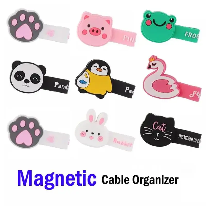 Magnetic Cartoon Silicone Cable Holder Organizer Headphone Winder Desktop Management Earphone Clip Cable Organizer Harness