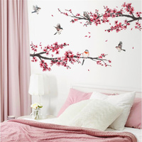 Removable Watercolor Tree Branches Peach Blossom Birds Wall Stickers Home Furnishings Bedrooms Living Rooms Background Walls
