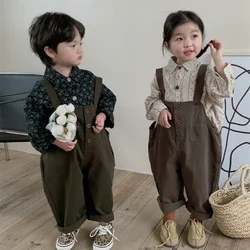 2025 한국 스타일 바지 바디수트, 유아 소녀 오버올, 아동용 멜빵 점프수트, 1-6 세 아동용 민소매 롬퍼