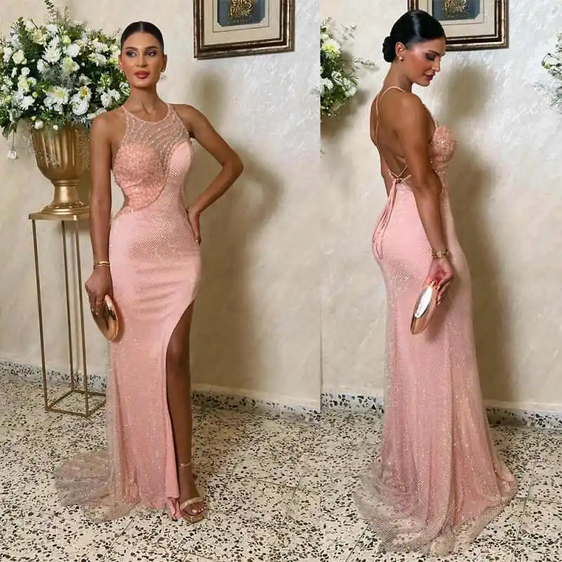 Elegant Long Evening Dresses Customizd For Black Girls Sequined High Split Birthday Party Prom Gowns Banquet Dress Robe