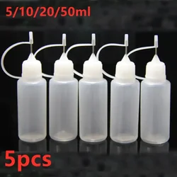 5pcs 5ml 10ml 20ml 50ml PE Plastic Squeezable Tip Applicator Bottle Refillable Dropper With Needle Tip Caps For Glue