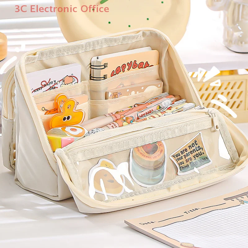 حقيبة أقلام رصاص واسعة مكونة من 9 طبقات مع حافظة أقلام قابلة للفصل على الوجهين وحقيبة تخزين متعددة الاستخدامات، حقيبة قرطاسية بسيطة قابلة للطي #5