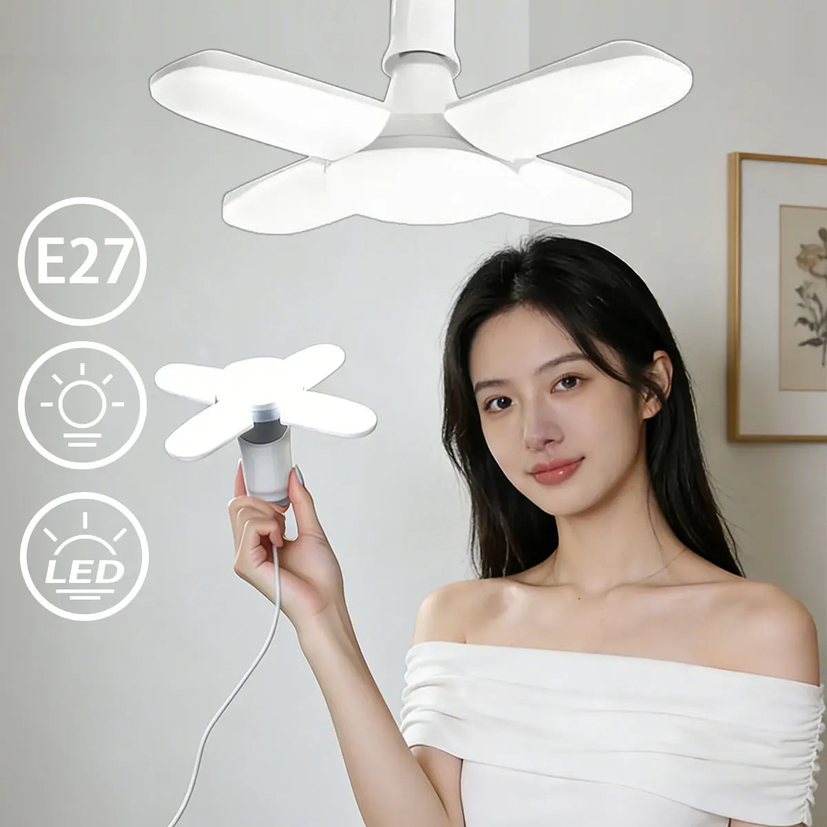 E27 Foldable Fan Shape LED Bulb 28W AC85‑265V Ceiling Light Lampada For Bedroom Living Room Warehouse Garage Home Lighting