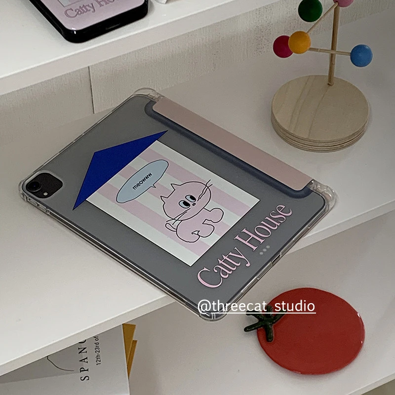 For Samsung Galaxy Tab A8/A9/A11+FE LITE PLUS/Galaxy Tab S6 Lite/S7/S8/S9/S10+ FE INS Cat House Cover tri-fold case