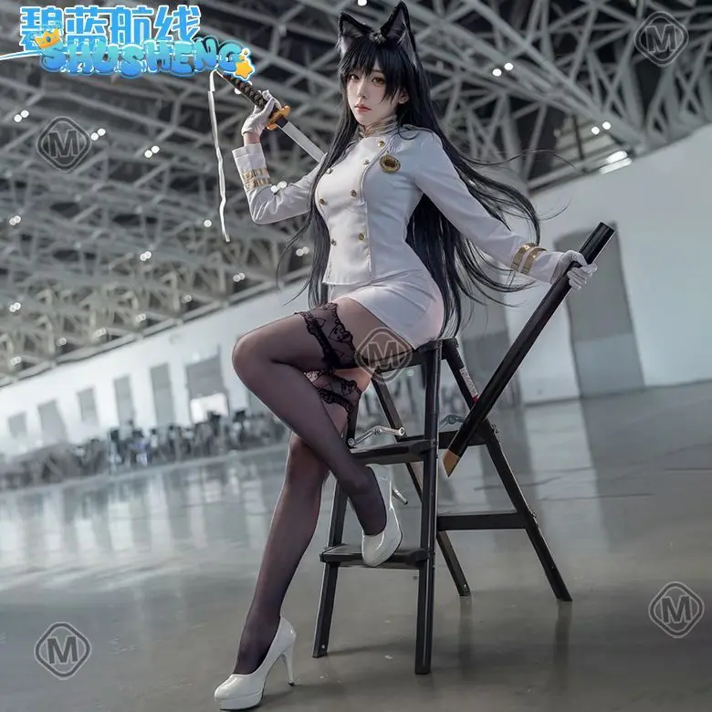 

IJN Takao IJN Atago Game Azur Lane Cosplay Costumes White Ship Uniform Women Dress Girls Skirts Coat Stockings Gloves JK Suit