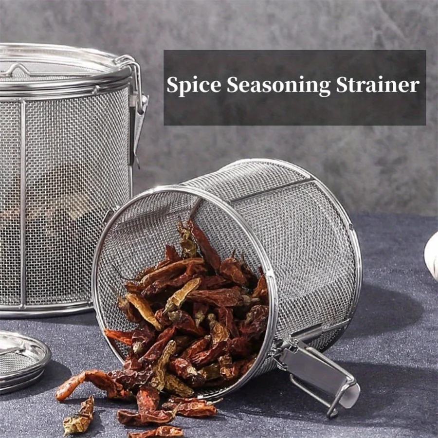 Round hole 304 Stainless Steel Seasoning Bag Gravy Soup Taste Spice Box Basket Brine Hot Pot Slag Separation Colander Strainers