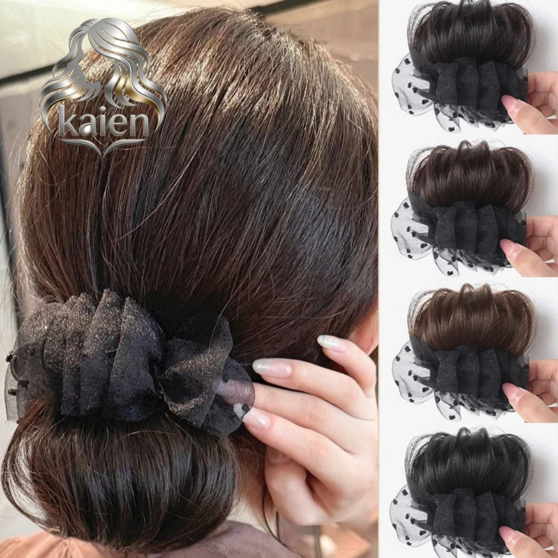 Synthetische Haarknoten-Verlängerungen zum Anklipsen - Tüll-Dekoration Ballett-Haarknoten für Frauen - Entenschnabel-Volumen-Haarteil